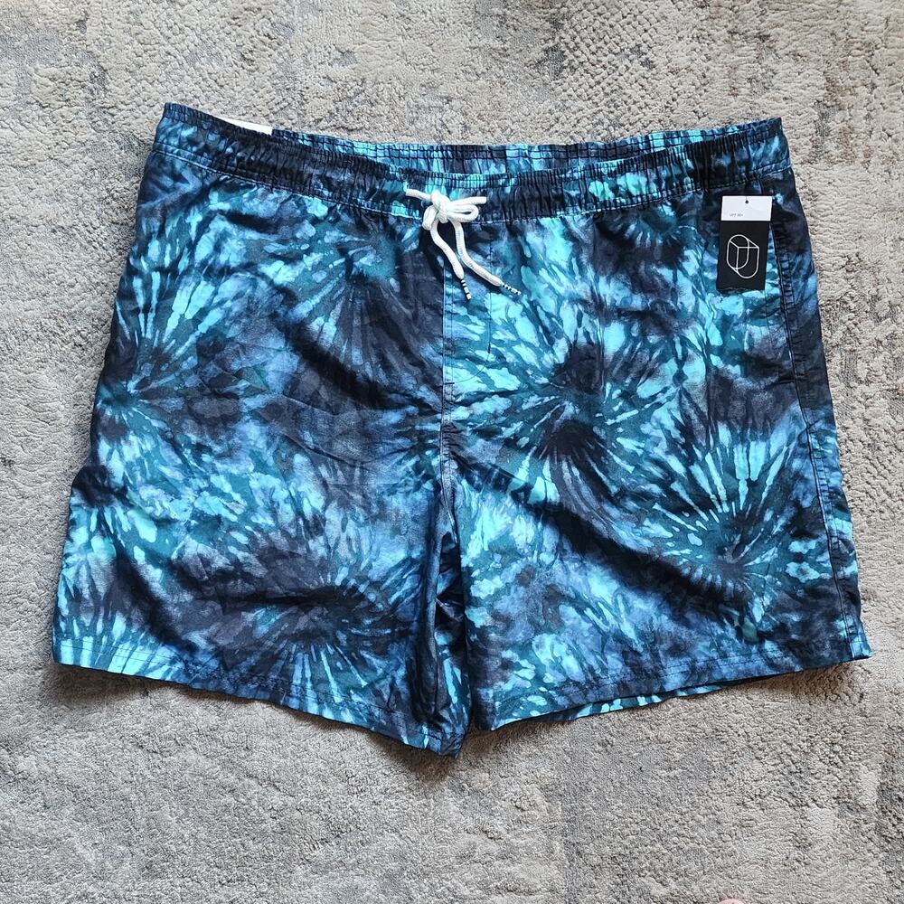 NEW Original Use Men's XXL Navy Blue Swim Trunks Fireworks Tie Dye w/ 7" Inseam